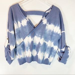 FATE BLUE TIE DYE KNIT CROP TOP SIZE L